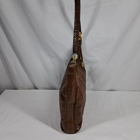 Vtg Morris Moskowitz Brown Genuine Reptile Shoulder Purse - Picture 5 of 16